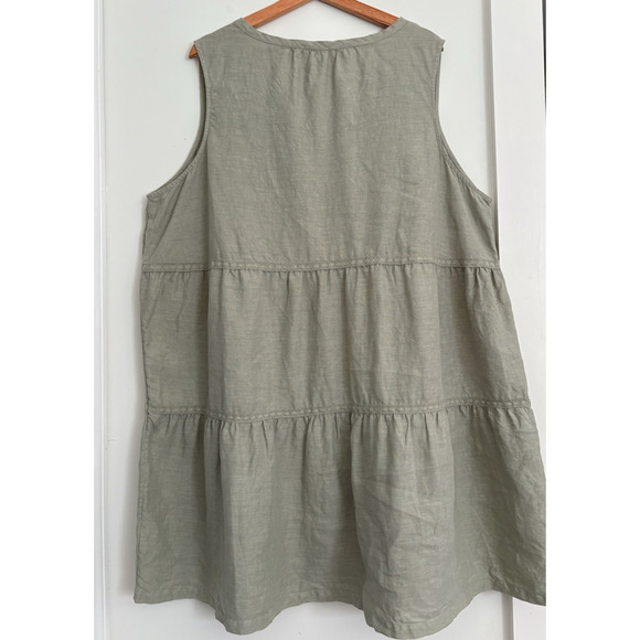 LUCKY BRAND Linen Tiered Sleeveless Mini Tunic Dress Sage Green Crochet Boho 2X - Picture 2 of 7